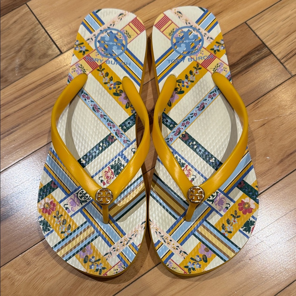 Tory Burch Yellow and Multicolor Floral Sandals